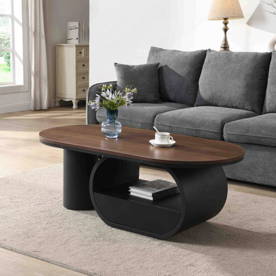 Luxury Industrial Oval Coffee Table, 47.24'' Coffee Table With Storage Drawer, Black Metal Centre Table For Living Room