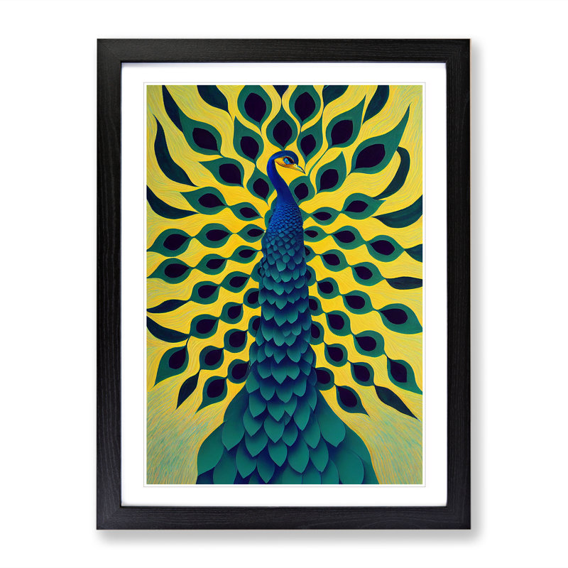 Peacock Abstract No.5 - Single Picture Frame Print, Black Framed, 34cm H x 25cm W x 2cm D