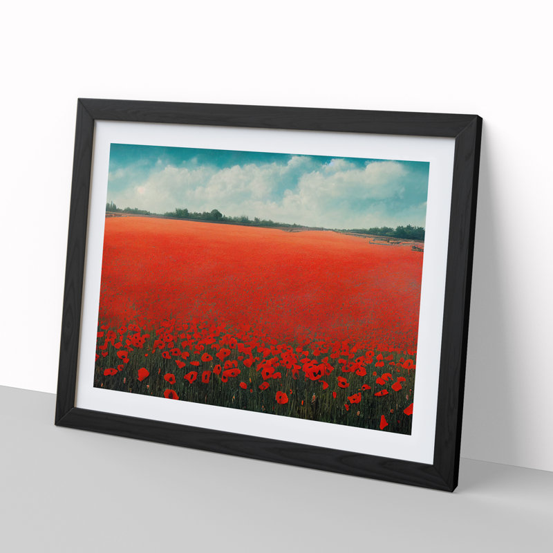 Exciting Poppies Flowers - Single Picture Frame Painting, 46cm H x 64cm W x 2cm D, Black