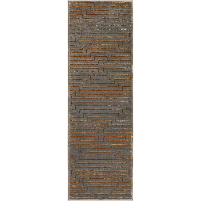 Contemporary Etowah Runner Rug Gray and Gold Color, Runner 2' x 6'1"