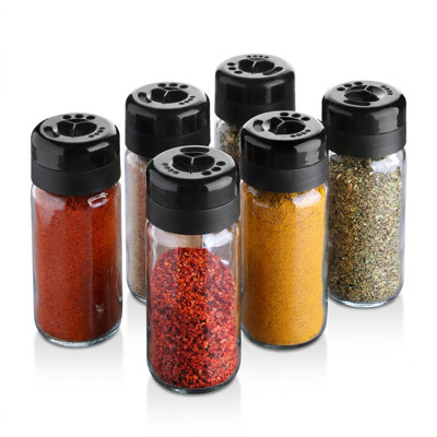 Modern Glass 6-Piece Spice Jar Set with Adjustable Sifter Lids