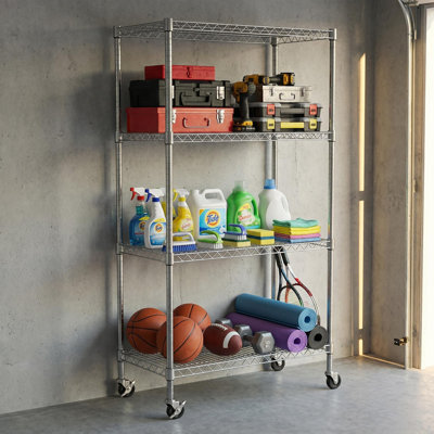 Étagères grillagées robustes à 4 niveaux réglables - supports de rangement en métal résistant à la rouille pour la cuisine, le garage, la salle de bain et le garde-manger