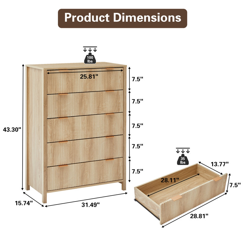 5 - Drawer Dresser, Natural