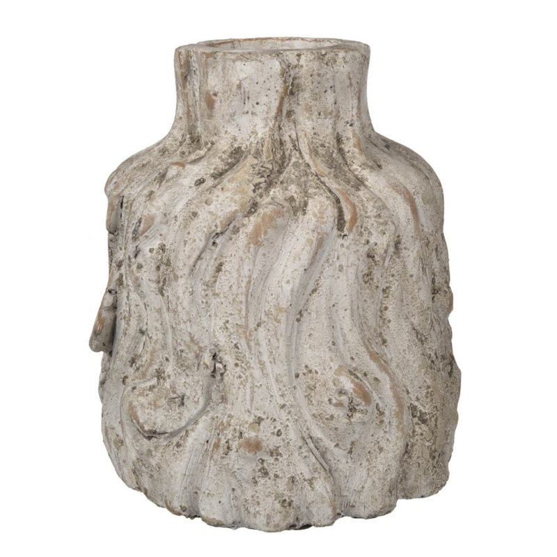 Vase décoratif, ciment gris vieilli sculpté peint à la main, 8 pouces