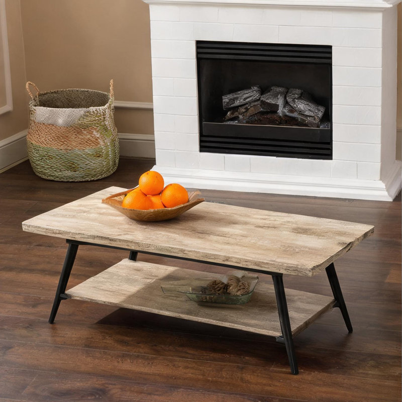 Table basse rectangulaire avec tablette inférieure, panneau de fibres à densité moyenne gris ardoise, 43,25 L, design Mid-Century