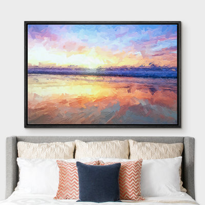 " Sunset Reflect On The Beach By The Oceanside " Painting Print