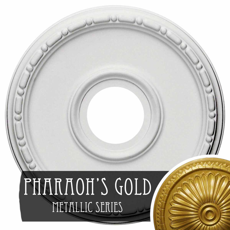 Médaillon de plafond Endurathane Medea, DE 16 1/2 po x P 3 7/8 po x P 1 1/2 po (convient aux auvents jusqu'à 5 3/8 po), finition dorée de pharaons peinte à la main