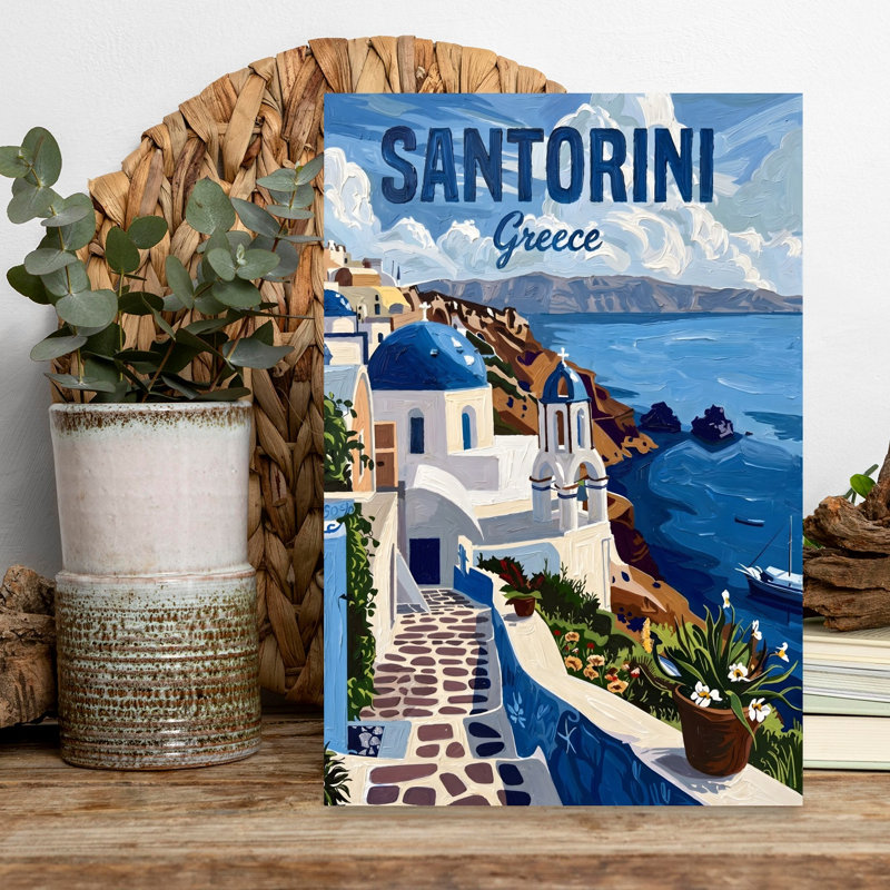 Impression d'art mural côtier Santorini, 18" H x 12" W