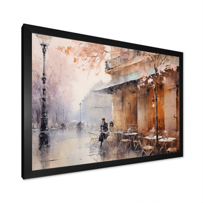 Peach Impressionist Cafe In Paris - Paris Framed Prints
