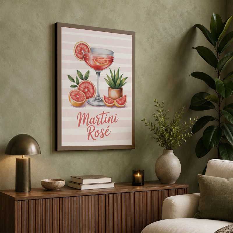 Martini Rosé Botanical - Wrapped Canvas, 24x16 - 61.0 x 40.6 cm, Black Border