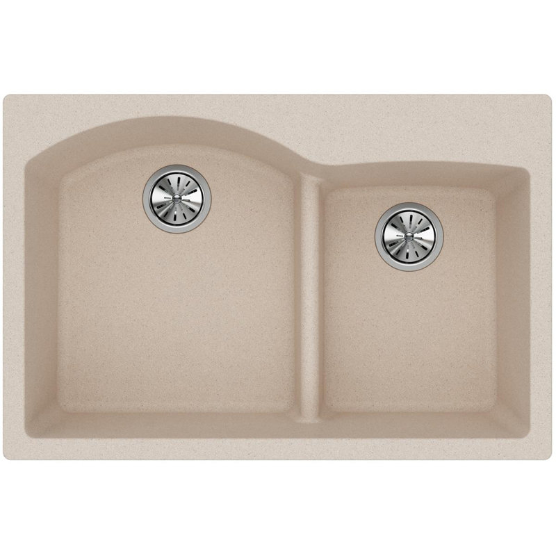 Quartz Classic 33" x 22" x 10" Double Basin Drop-In Kitchen Sink, Putty