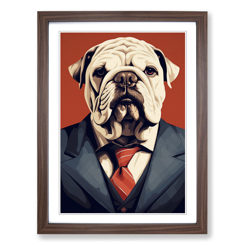 British Bulldog Minimalism No.2 - Single Picture Frame Print on Wood, 46cm H x 34cm W x 2cm D, Walnut Framed