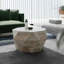 Table basse ronde en bois massif de style tambour l 29,5 po, finition naturelle, table basse de salon-719505238-708760800