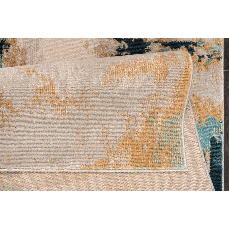 Tapis abstrait gris / ivoire / brun Roxas, Rectangle 6 pi 7 po x 9 pi 6 po