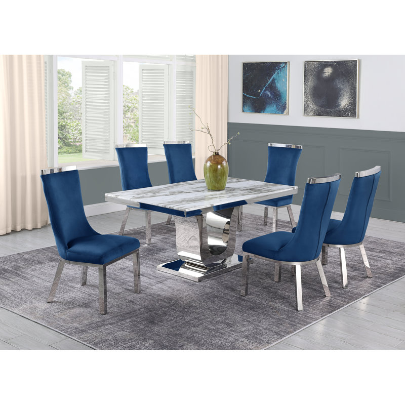 Ensemble repas pour 4 personnes Cayley, Bleu marine, 7 pièces