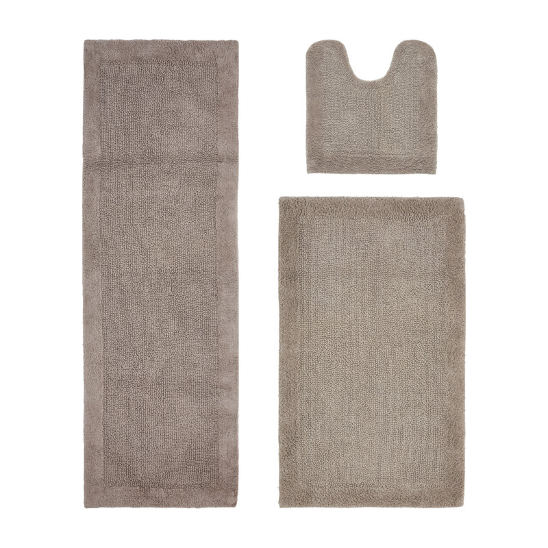 Merkel 100% Cotton Tufted Premium 3 Piece Bathroom Rug Set Machine Washable Extra Soft & Absorbent Reversible Bath Rug, Beige