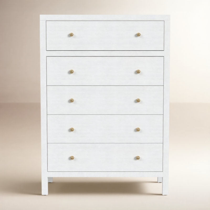 Commode 5 tiroirs Celine, Blanc texturé
