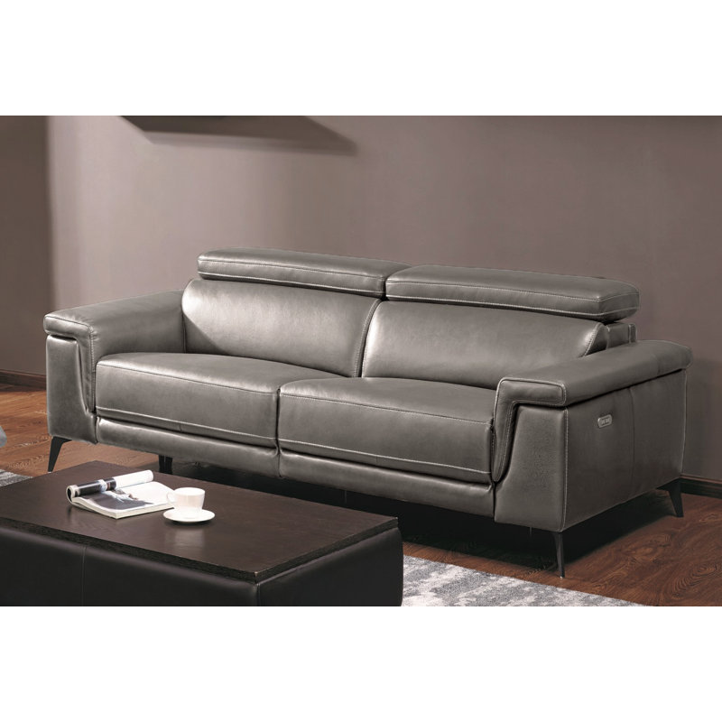 Philippa Genuine Leather Pillow Top Arm Reclining Sofa, Gray, 39" H x 67" W x 40" D