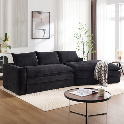 Canapé modulaire noir à 3 places avec méridienne, revêtement, minimaliste moderne, pour salon modulaire minimaliste, tissu faisant face à droite, noir