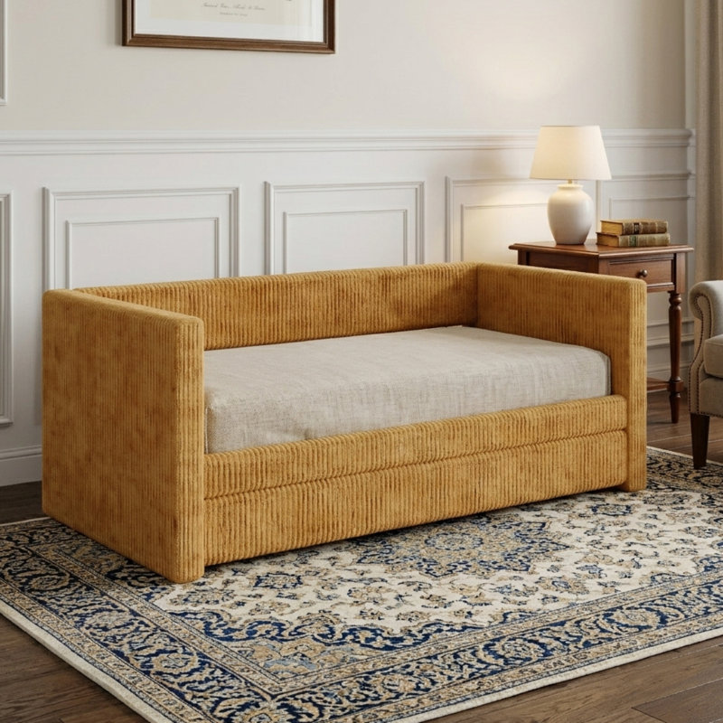 Lit de jour rembourré avec couchette Wade, Orange