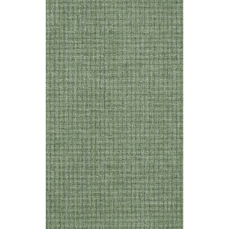 Bryn Hand-Tufted Loop Pile Wool Tweedy Plaid Textured Solid Area Rug Forest Green