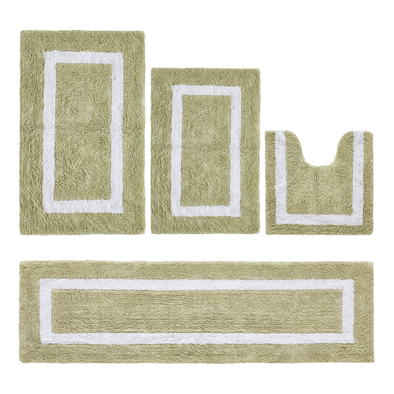 Ensemble de tapis pour salle de bain 4 pièces 100% coton 2370 g / m² Arth certifié OEKO-TEX®, tapis de salle de bain très moelleux, super absorbant, réversible, lavable à la machine, confort spa, sauge / blanc