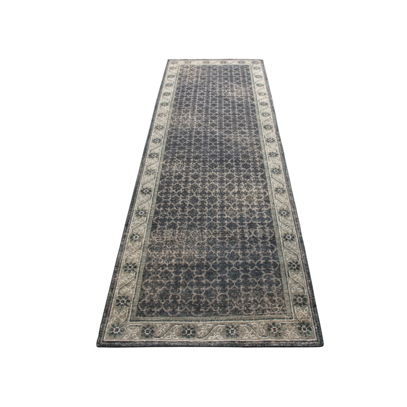 Distressed Homage Hand Knotted Wool Geometric Area Rug, Runner 2'6" x 10'