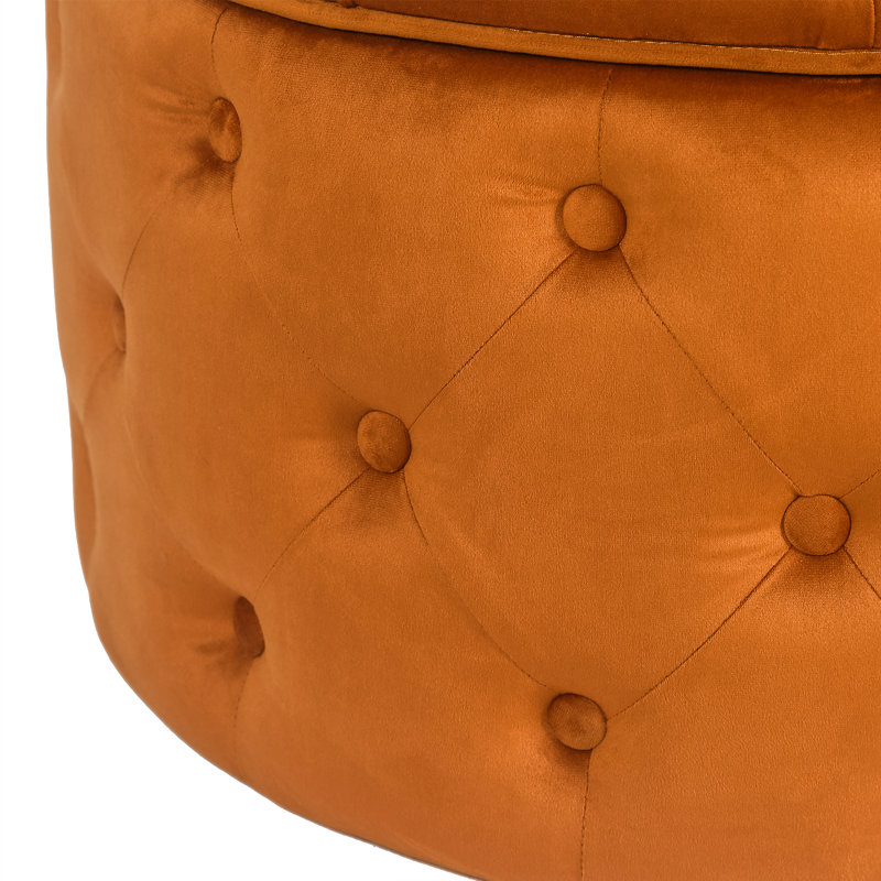 Orange Velvet Tufted Round Cocktail Ottoman with Storage