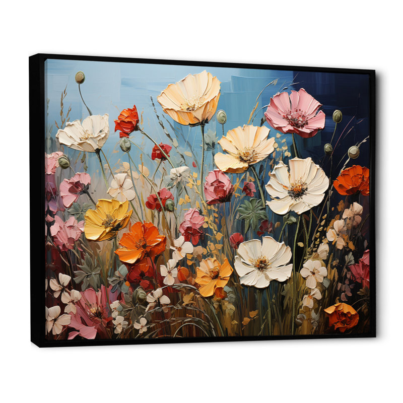 Fleurs abstraites saisonnières aquarelle I - décoration murale fleurs saisonnières, H 16 po x l 32 po x P 1 po