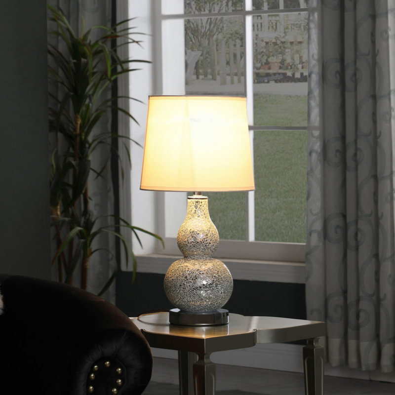 19.5" In Mirror Glass Mosaic Polyresin Table Lamp
