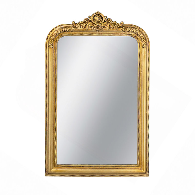 Miroir mural décoratif arqué avec motif de crête ornée