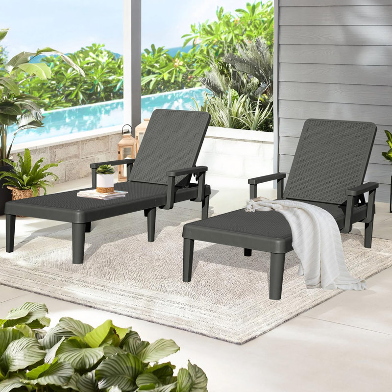 Chaises longues d'extérieur avec dossier réglable (ensemble de 2), Gris foncé