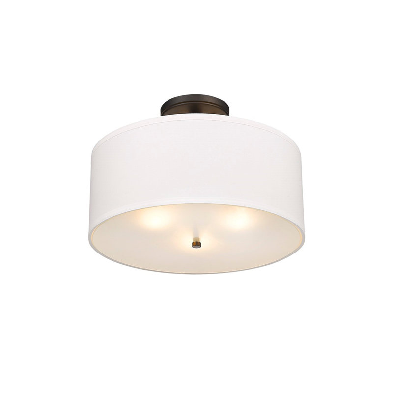 Plafonnier 3 lumières semi-encastré en forme de tambour en nickel satiné, Bronze huilé