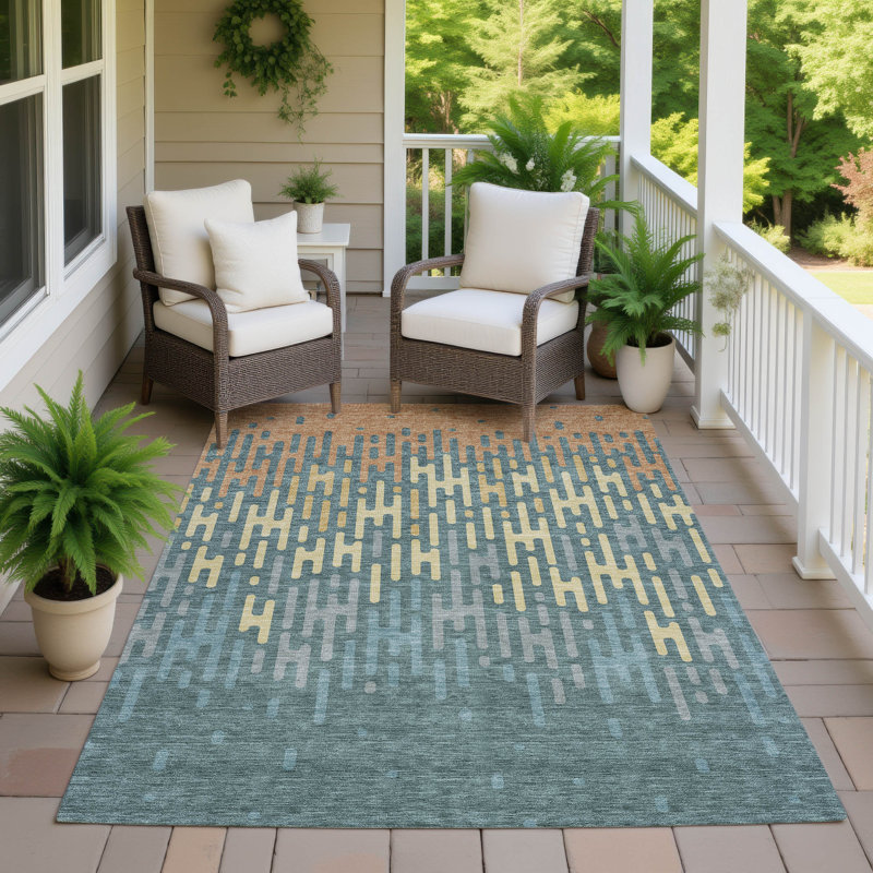 Machine Washable Indoor/Outdoor Chantille ACN2567 Abstract Rug, Teal, 8' x 10'