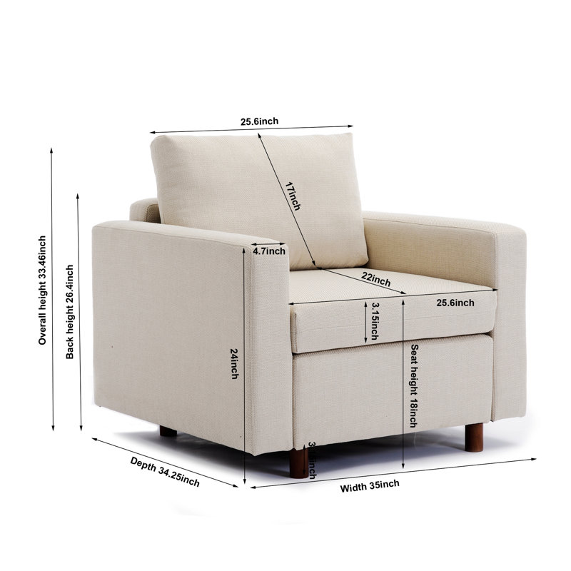 Canapé modulaire à siège simple avec 1 repose-pieds, Lin beige