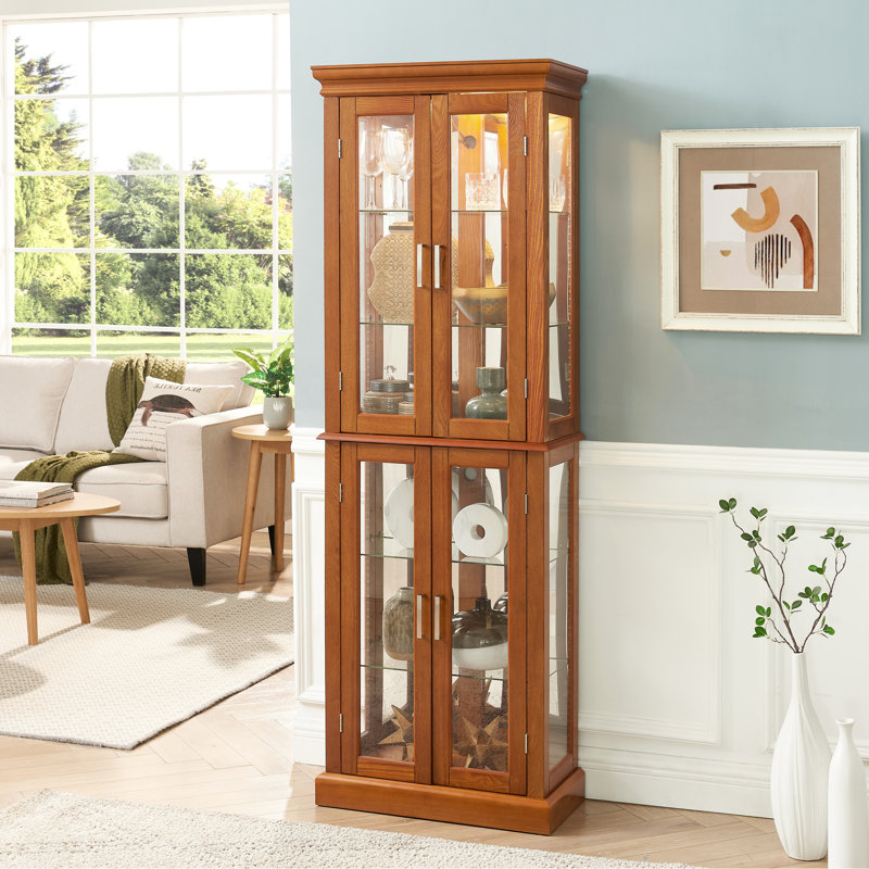 Vitrine transitionnelle en chêne avec 6 tablettes et quincaillerie magnétique - H 70 po x P 11,45 po, Chêne