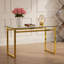 Table de salle à manger 51 "moderne en verre rectangulaire minimaliste pour 4 à 6 personnes avec plateau en verre trempé de 0,31" et pieds en métal chromé doré, bureau de table d'écriture, pour la cuisine, le salon et la salle à manger (0 dégât)-1184582742