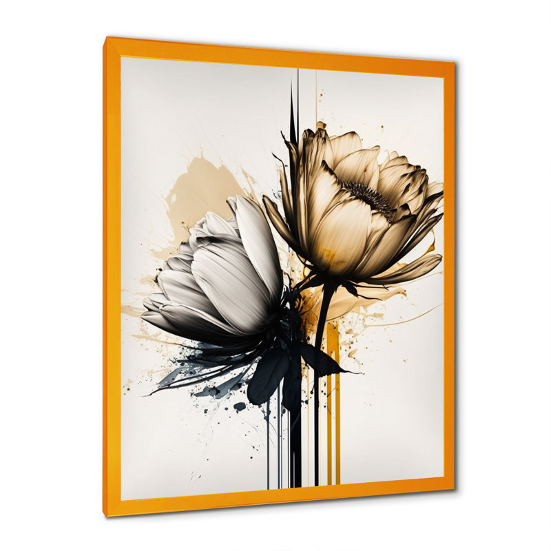 Marguerite jaune sur fond abstrait - Peinture sur toile, H 32 po x l 24 po x P 1 po, Cadre photo doré