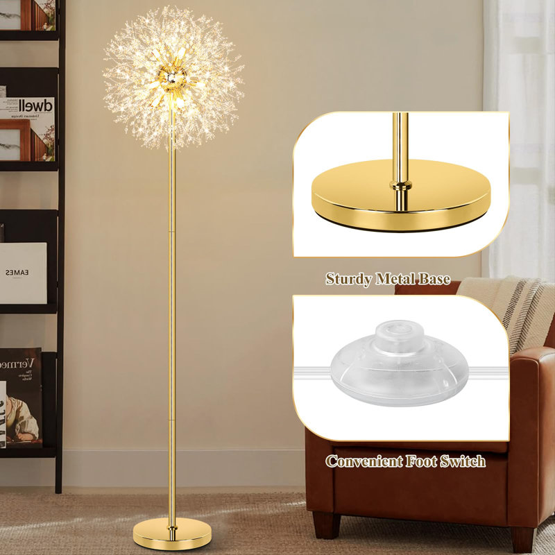 Lampe sur pied en cristal 69 po pour salon, lampe sur pied moderne avec cristaux K9 738PCS, grand lampadaire, Doré
