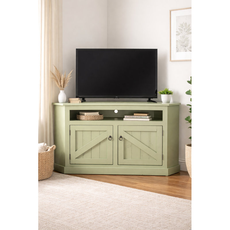 Meuble télé de coin en bois massif pour téléviseur de 65 po ou moins Benji, Vert