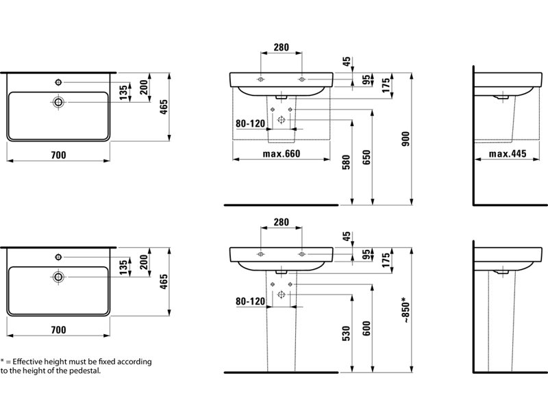 Laufen PRO S 27.56'' L Bathroom Sink, Single Hole