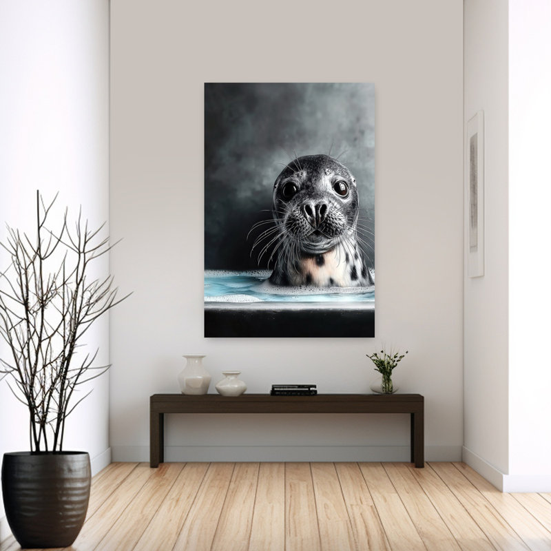 «Seal In Bathtube 1», art mural contemporain, H 60 po x l 40 po