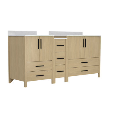 72"W×22"D×34"H Double Sinks Bathroom Vanity Cabinet,Freestangding Storage Vanity Cabinet With White Countertop