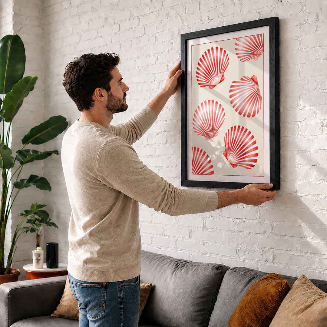 Coral Seashells Coastal - Framed Print