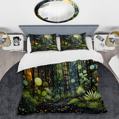 Ensemble de housse de couette vert et jaune Urban Jungle II - Collages abstraits