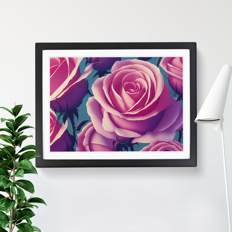 XH1022-8877X Terrific Rose Flowers - Single Picture Frame Print, 46cm H x 64cm W x 2cm D, Black Framed