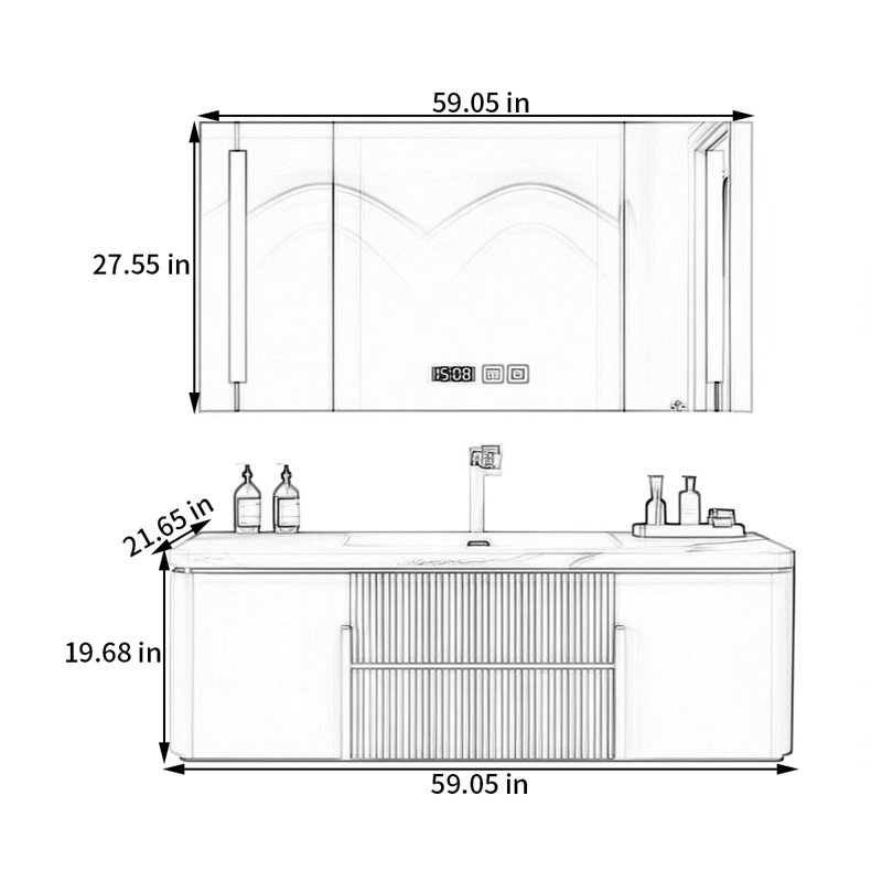 Armoire de salle de bain crème, 59"