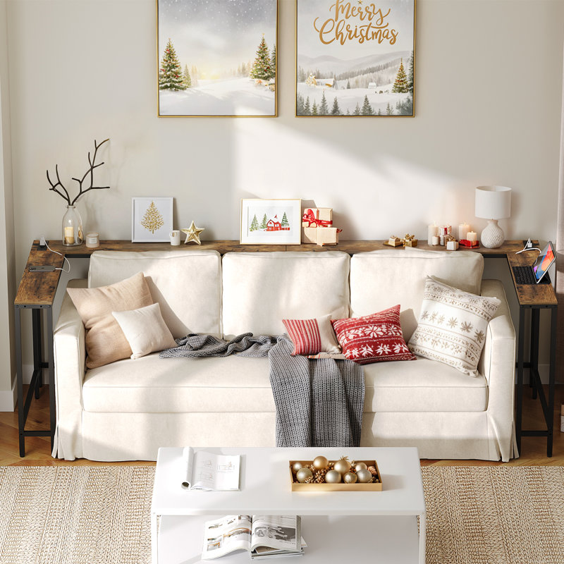 Console en L de 70,9 po en L avec prises de courant, Brun, H 29,5 po x l 70,9 po x P 5,9 po