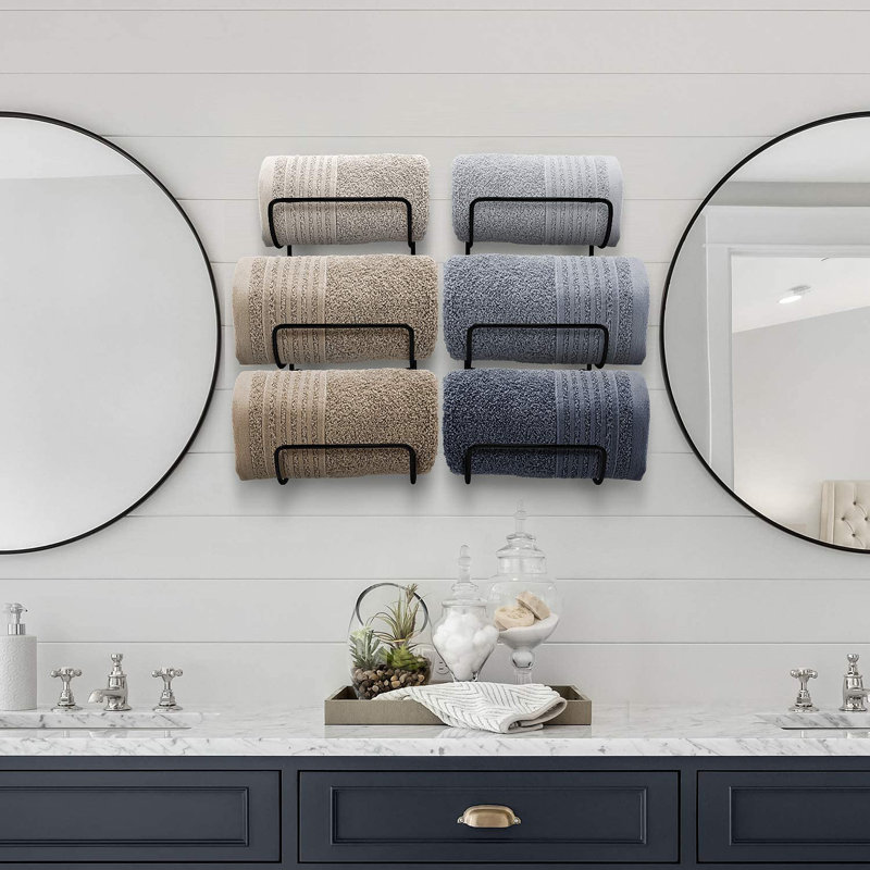 Towel Holder For Bathroom Wall - 6 Level Wall Mounted Towel Rack Shelves For Rolled Bath Towels, Washcloths, Linen - Silver Hanging Towel Racks For Bathroom, Spa, Salon, Towel Storage Organizer