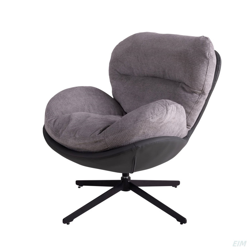 360° Swivel Office Chair, Modern Chenille Chair With Faux Leather And Black Metal Base Frame, No Wheels, Accent Chair For Small Spaces, Living Room, Office